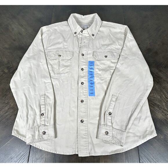 New Lucky Brand Shacket Shirt Jacket Large Oatmeal Button Up Long Sleeve NWT - Picture 15 of 15